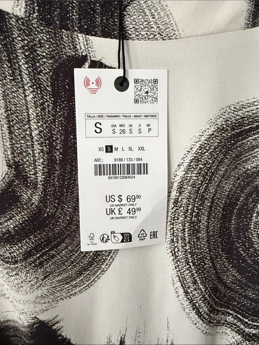 Zara Cream Dress with Black Abstract Brushstroke Design - Picture 7 of 7